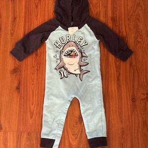 NWT Hurley light blue shark interactive open mouth graphic one piece hoodie size